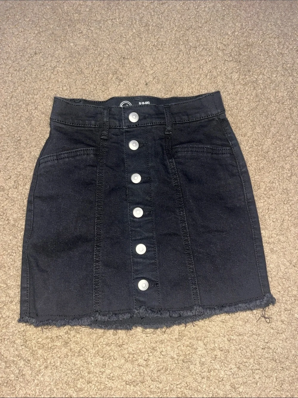 Girls' Black Button-Front Denim Mini Skirt
